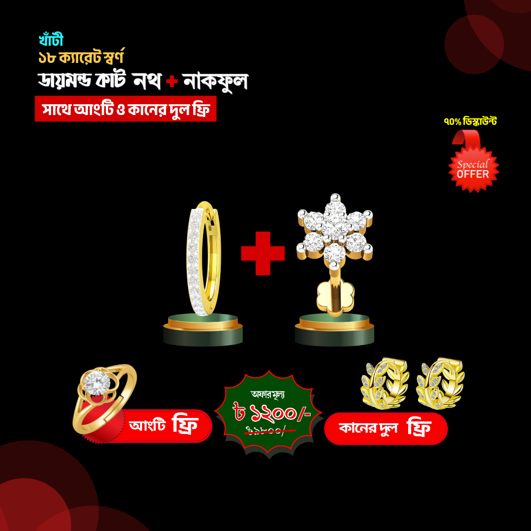 নথ+৭ পাথর নাকফুল+কানের দুল+আংটি